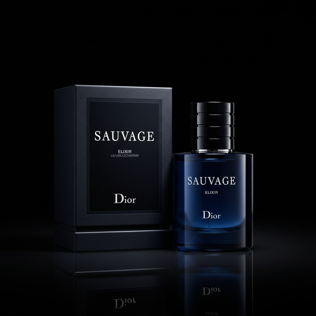 Dior Sauvage Elixir cologne on black background