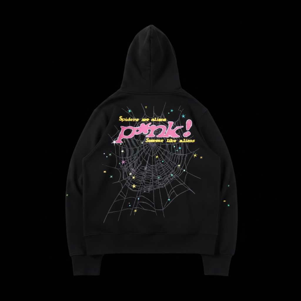 Spider Web Graphic Hoodie on black background