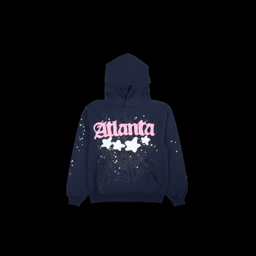 Atlanta Hoodie with pink gothic lettering and spider web graphic on black background